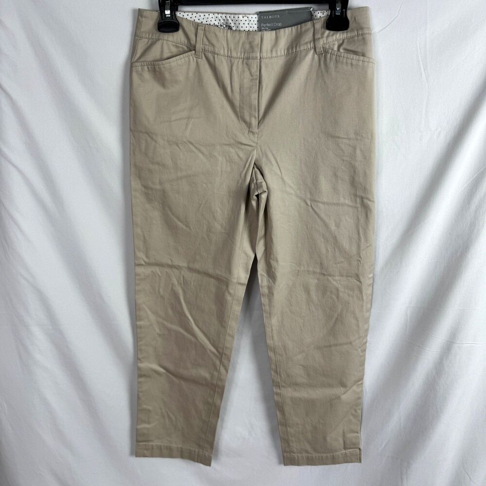 Talbots Perfect Crop Pants Women's Size 2 Ankle Button Hem Chinos Khaki NEW